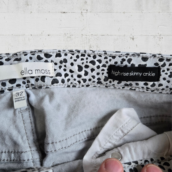 Ella Moss Gray Black Animal Print Pebbles High Rise Skinny Ankle Jeans Size 32 - Picture 5 of 10